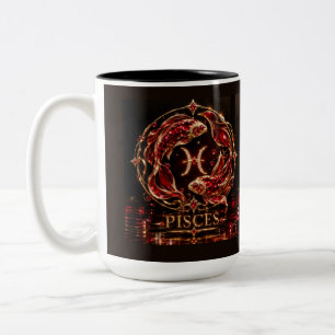 Luxury Red Pisces Zodiac Two-Tone Coffee Mug