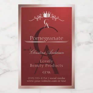 Luxury Red Product Label Rose Gold Frame Monogram