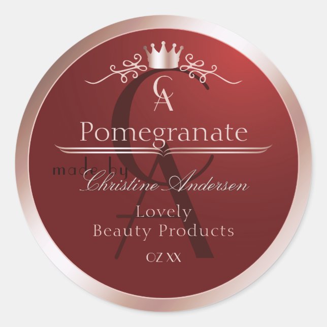 Luxury Red Product Label Rose Gold Frame Monogram (Front)
