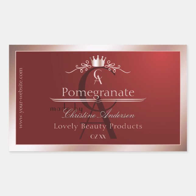 Luxury Red Product Label Rose Gold Frame Monogram (Front)