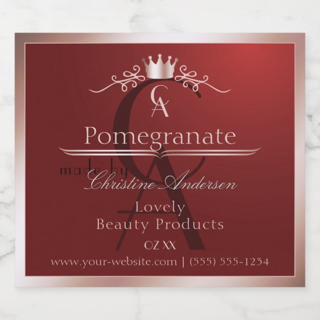 Luxury Red Product Label Rose Gold Frame Monogram (Single Label)
