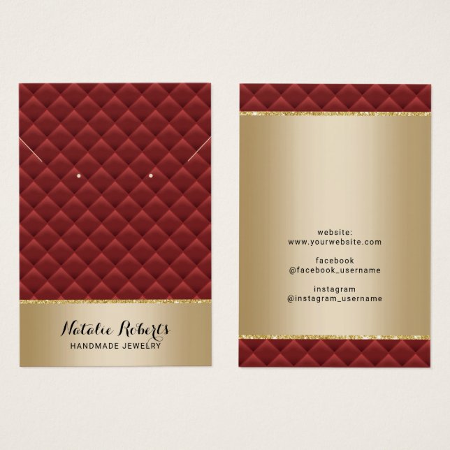 Luxury Red Quilted Gold Jewellery Earring Display (Front & Back)