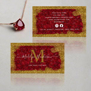 Luxury Red Ruby Gold Brush Social Media Business Card
