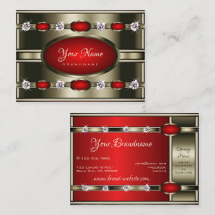 Luxury Red Shimmery Metal Optics with Rhinestones Business Card