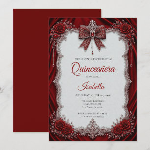 Luxury Red Silver Bow Quinceañera Invitation