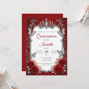 Luxury Red Silver Quinceañera Invitation