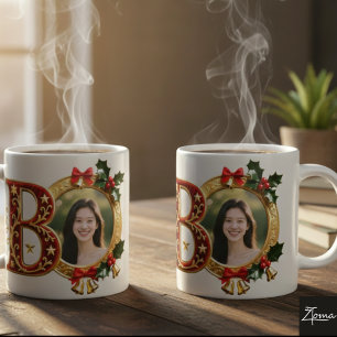 Luxury Red Velvet Gold Christmas Letter B Coffee Mug