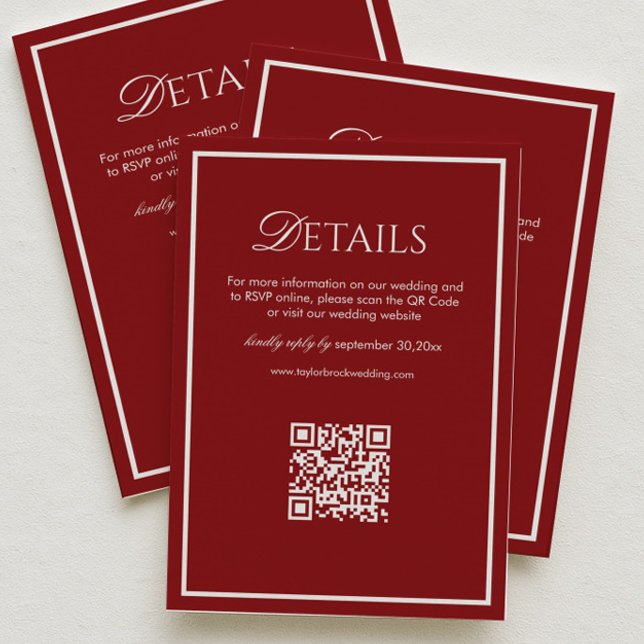 Luxury Retro Burgundy Wedding Details Qr Code Enclosure Card (Creator Uploaded)