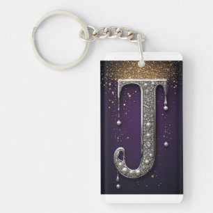 Luxury Rhinestone J Letter With Diamonds, Pearls  Key Ring