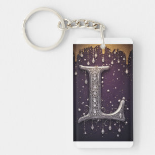 Luxury Rhinestone L Letter With Diamonds, Pearls Key Ring
