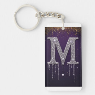 Luxury Rhinestone M Letter With Diamonds, Pearls Key Ring
