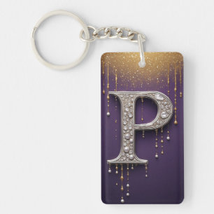 Luxury Rhinestone P Letter With Diamonds, Pearls A Key Ring