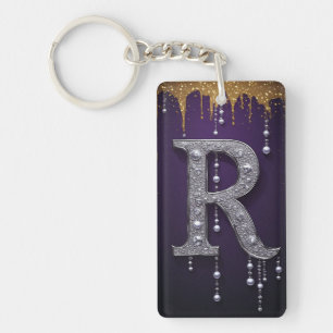 Luxury Rhinestone R Letter With Diamonds, Pearls A Key Ring