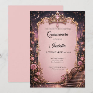 Luxury Rhinestones Pink Quinceañera Invitation