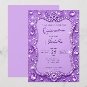 Luxury Rhinestones Purple Glitter Quinceañera Invitation