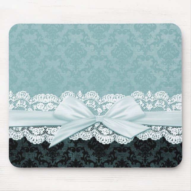 Luxury Ribbon Blue Damask Mousepad (Front)