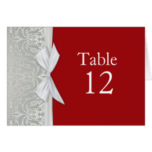 Luxury Ribbon Silver/Red Damask Table card