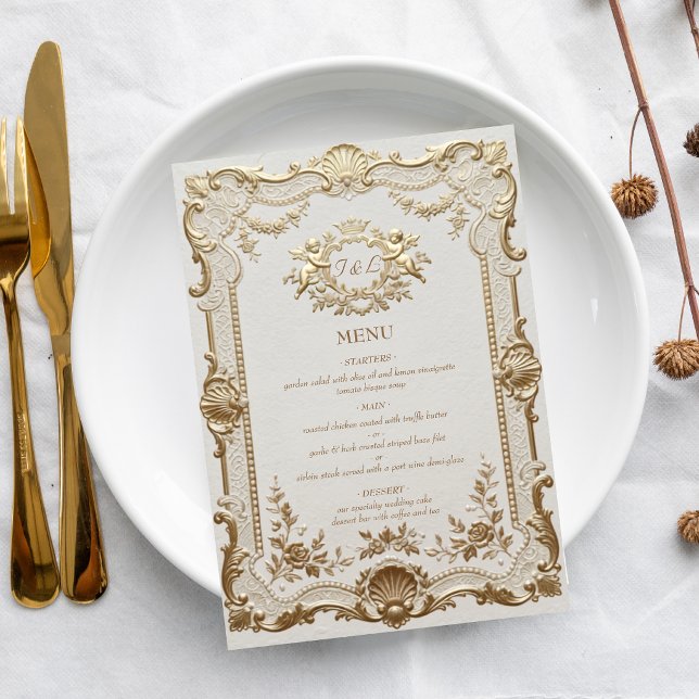Luxury Rococo Elegant French Lace Wedding Menu (Creator Uploaded)