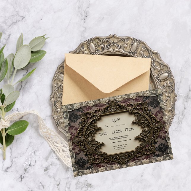 Luxury Rococo Victorian Lace Gothic Wedding  RSVP Card (Creator Uploaded)
