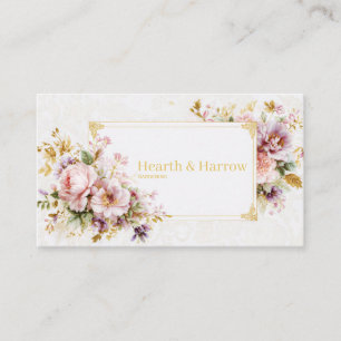 Luxury Romantic Blush Floral Peony and Gold Frame Business Card
