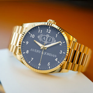 Luxury romantic couple name monogram wristwatch