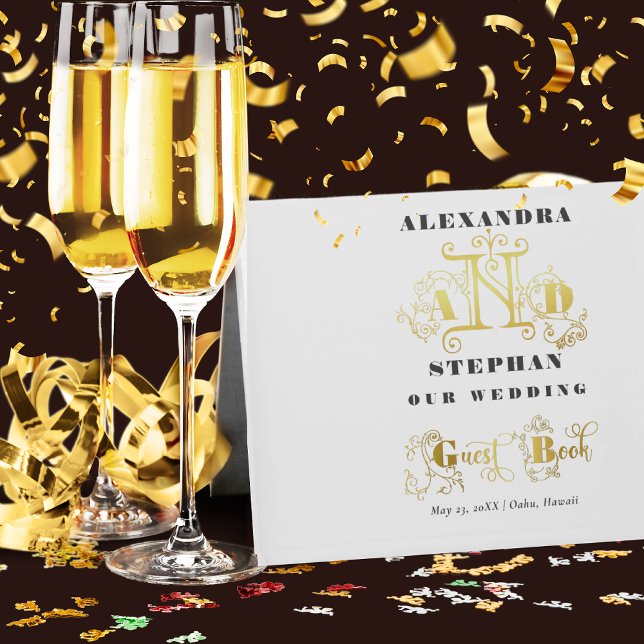 Luxury Romantic Flourish Calligraphy Wedding Gold Guest Book (Creator Uploaded)