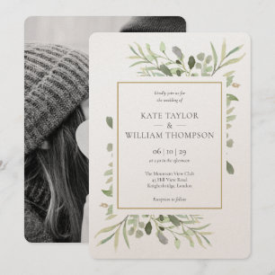 Luxury Romantic Greenery Photo Wedding Invitation