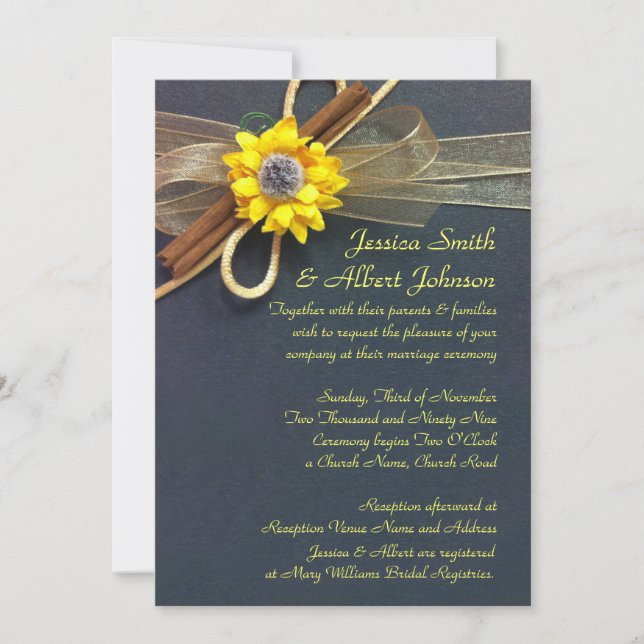 Luxury Romantic Sunflower Ribbon Wedding Invite (Front)