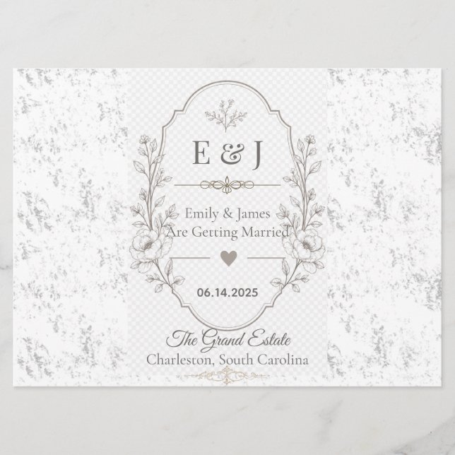 Luxury Romantic Wedding Celebration Design Programme (Front)