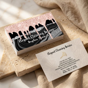 Luxury Rose Blush and Silver Cleaning Services Business Card
