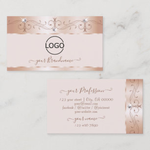 Luxury Rose Coral Ornate Sparkle Diamonds Add Logo Business Card