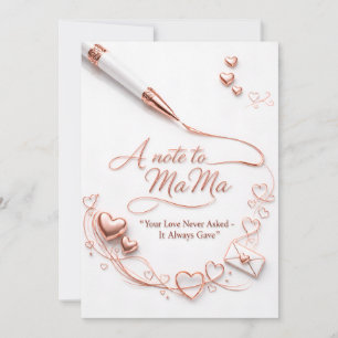 Luxury Rose Gold “A Note to Mama” Heart Postcard