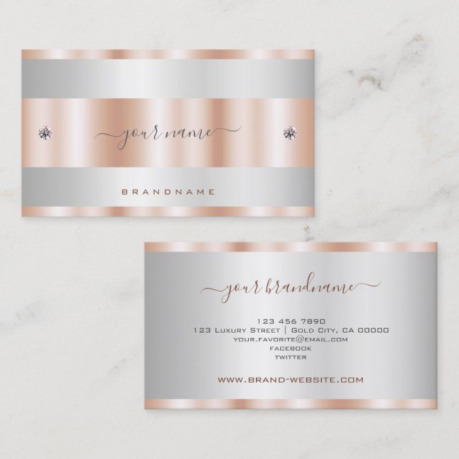 Luxury Rose Gold and Silver with Diamond Graphics Business Card (Front/Back)
