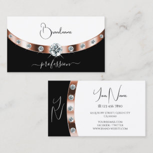 Luxury Rose Gold Black and White with Monogram Business Card
