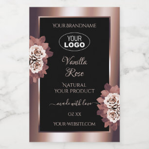 Luxury Rose Gold Black Floral Product Labels Logo