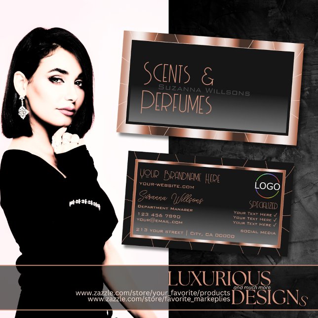 Luxury Rose Gold Black Gradient with Logo Luxe  Business Card (Creator Uploaded)
