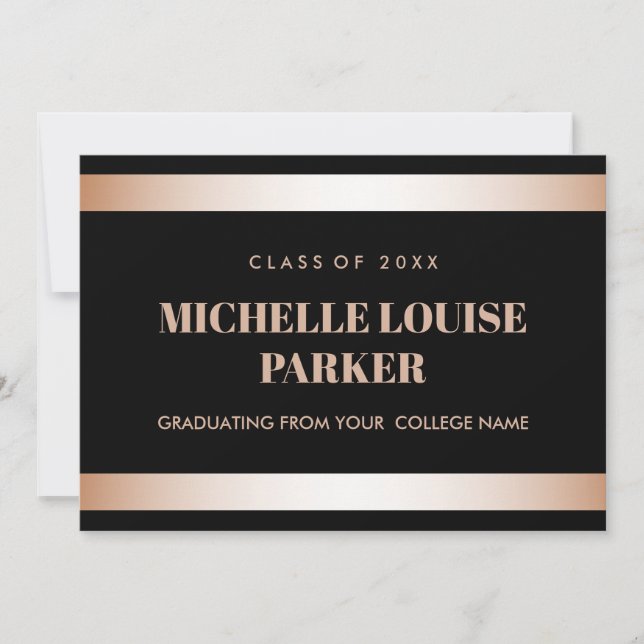 Luxury Rose Gold Black Photo Graduation Invitation (Front)