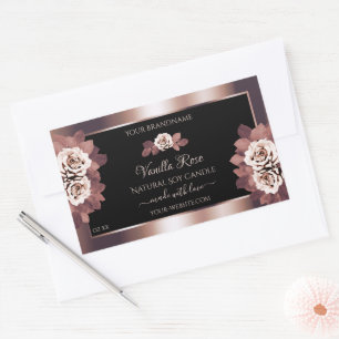 Luxury Rose Gold Black Product Labels Floral Roses
