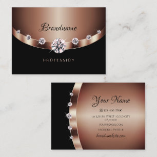 Luxury Rose Gold Black Shimmery Jewels Rhinestones Business Card