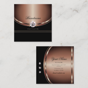 Luxury Rose Gold Black Sparkling Faux Rhinestones Square Business Card
