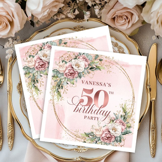 Luxury Rose Gold Blush 50th Birthday Party Napkins (Luxury Rose Gold Blush 50th Birthday Party Napkins)