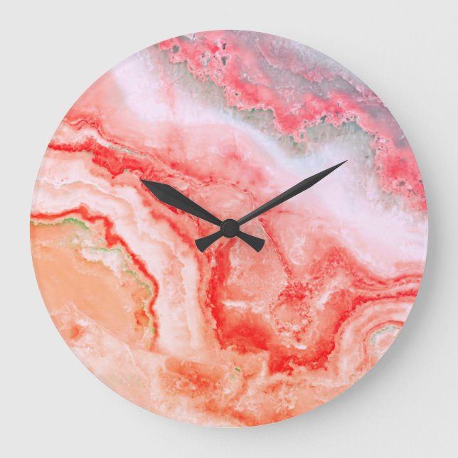 Luxury Rose Gold Blush Mineral Agate Large Clock (Front)