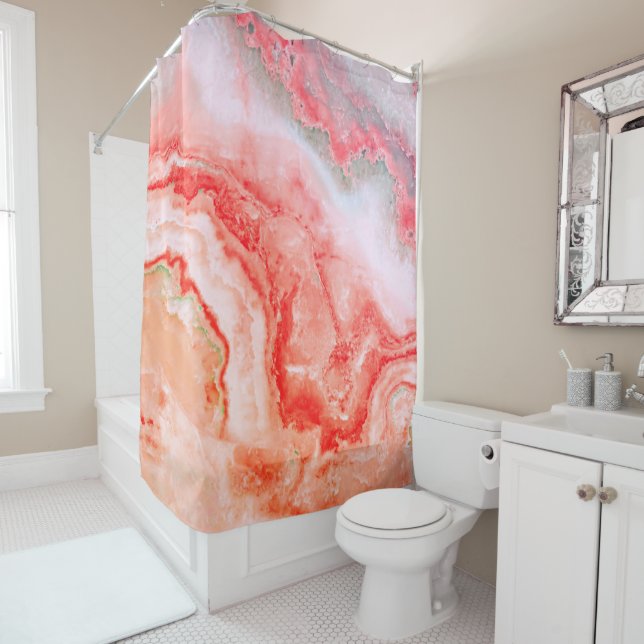 Luxury Rose Gold Blush Mineral Agate Shower Curtain (In Situ)