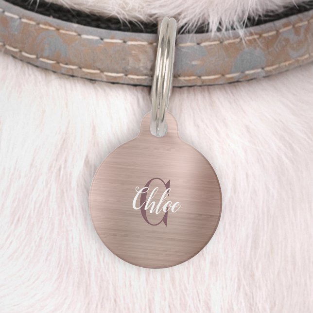Luxury Rose Gold Brushed Metal Monogram Pet Tag (Creator Uploaded)