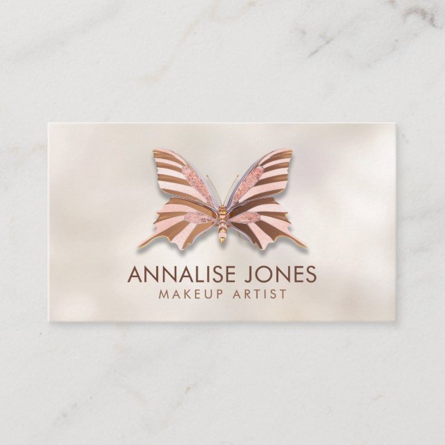Luxury Rose Gold Butterfly on mother of pearl Business Card (Front)