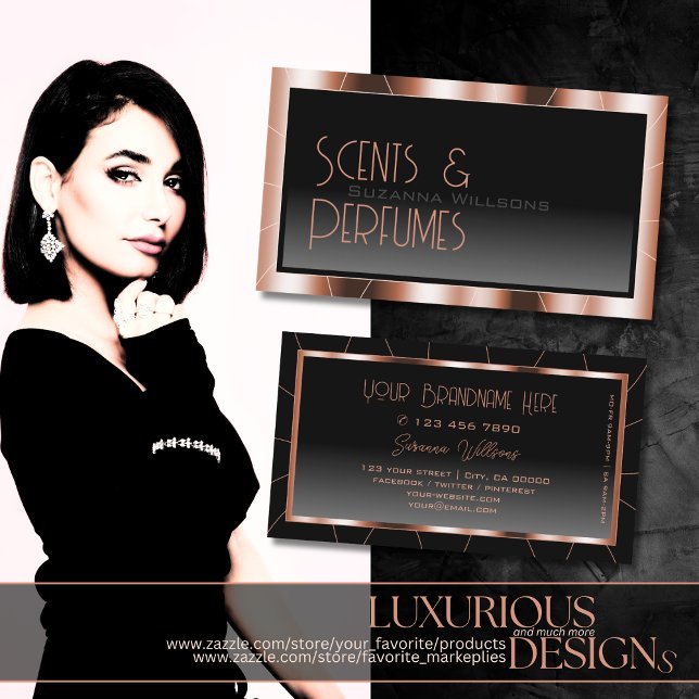 Luxury Rose Gold Chic Black Gradient Glamourous Business Card (Creator Uploaded)
