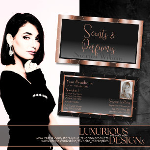 Luxury Rose Gold Chic Black Gradient with Photo Business Card