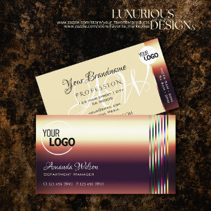 Luxury Rose Gold Colourful Shimmer Stripes add Log Business Card