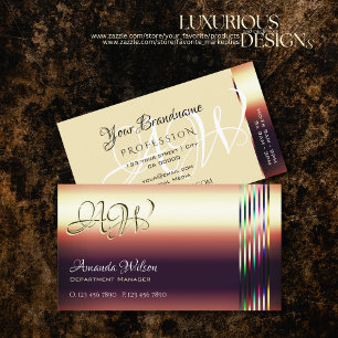 Luxury Rose Gold Colourful Shimmer Stripes Monogra Business Card