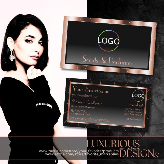 Luxury Rose Gold Cool Black Gradient with Logo Business Card (Creator Uploaded)